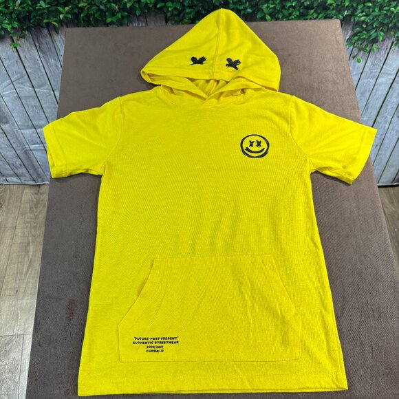Urban-ID Boys Short Sleeve Cotton Blend Yellow Hoodie Sz Small (7/8) (SKU: 158B) - Picture 1 of 5